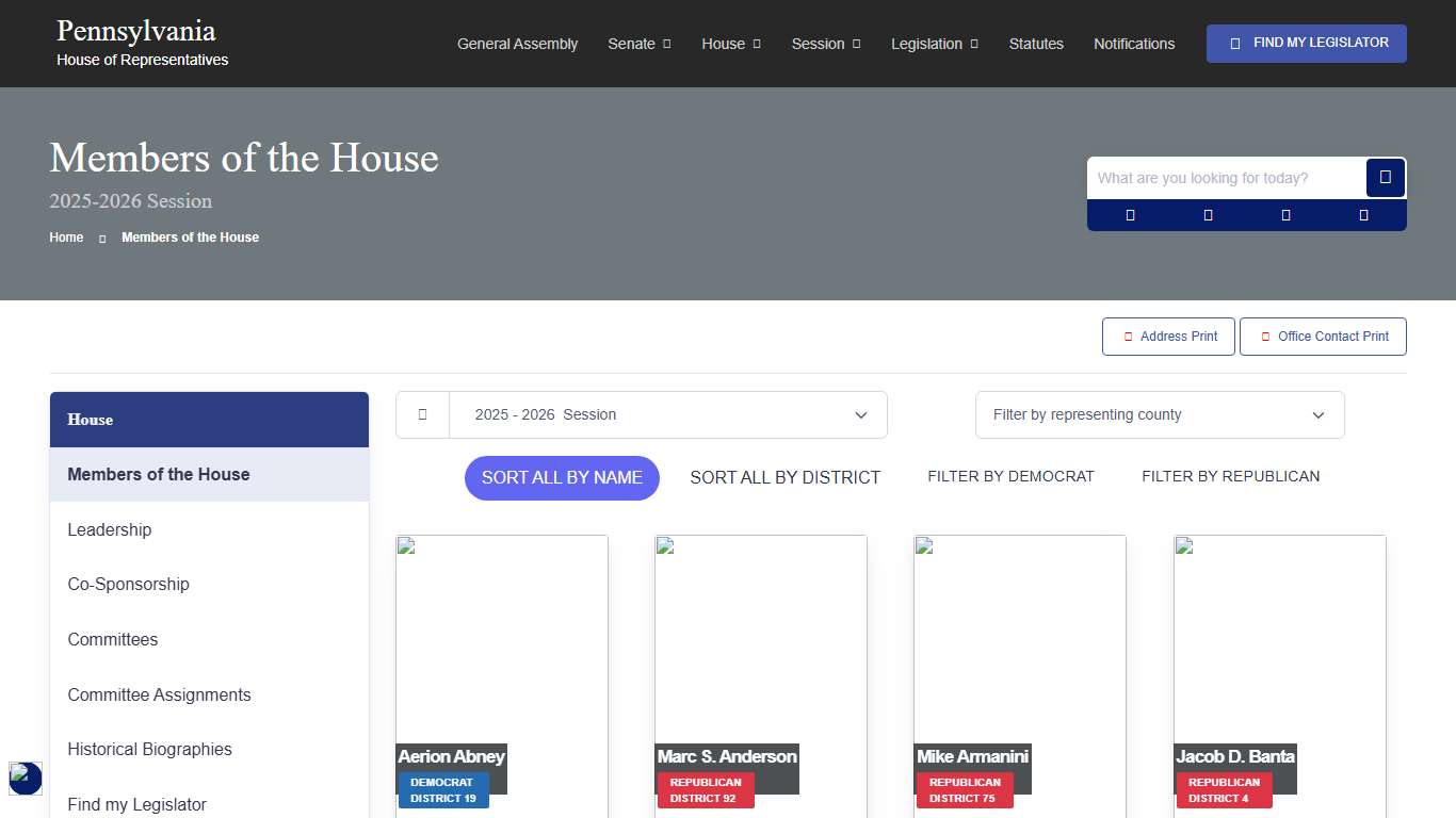 Members of the House 2025-2026 Session - PA House of Representatives